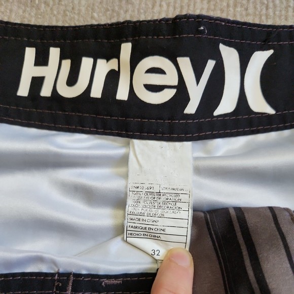 Hurley Boardshorts Mens 32 Gray Blue Plaid Swim Trunks Drawstring Pocket - Picture 5 of 7